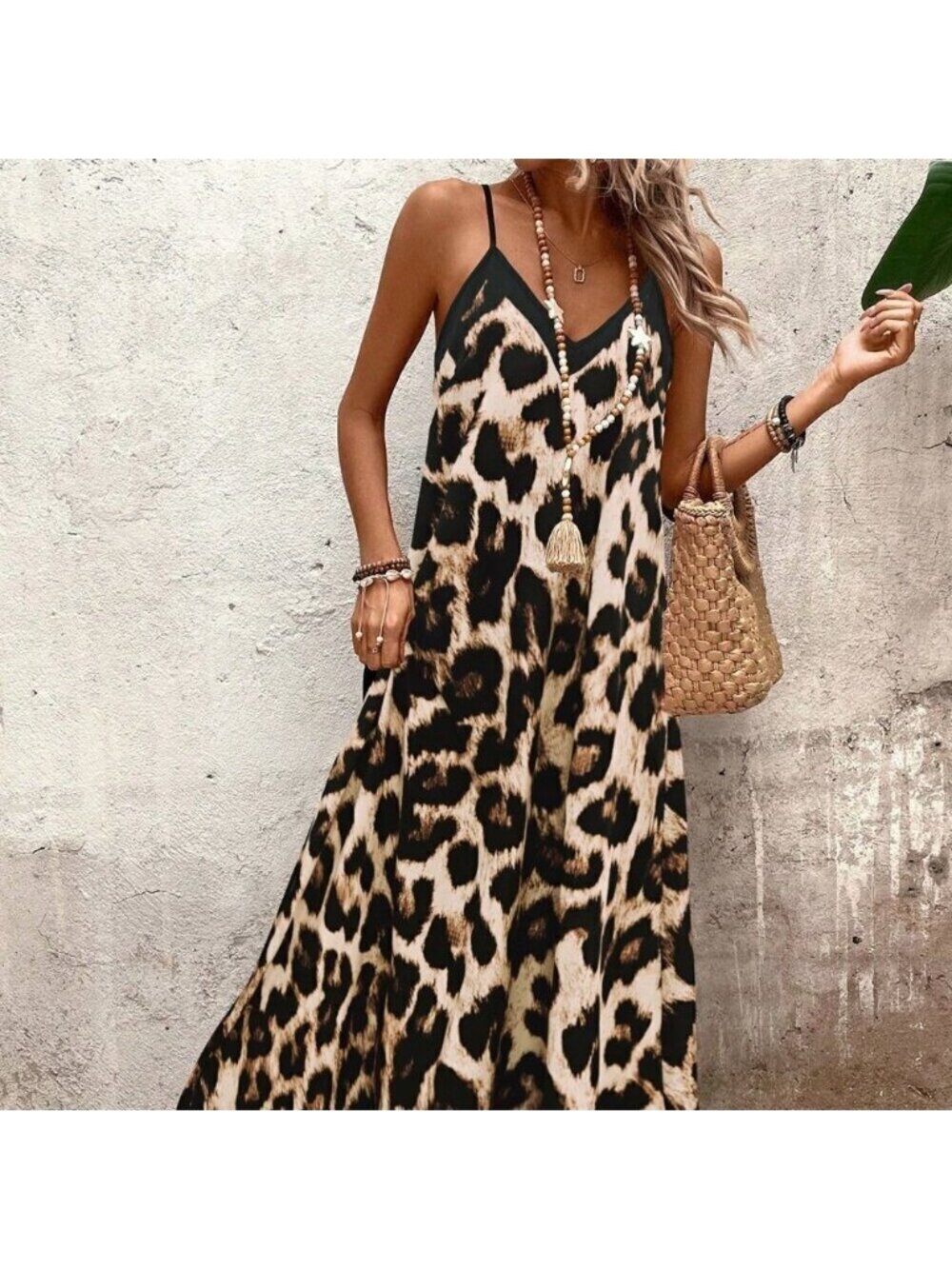 Multicolor Casual Women's Leopard Print Sleeveless Dress